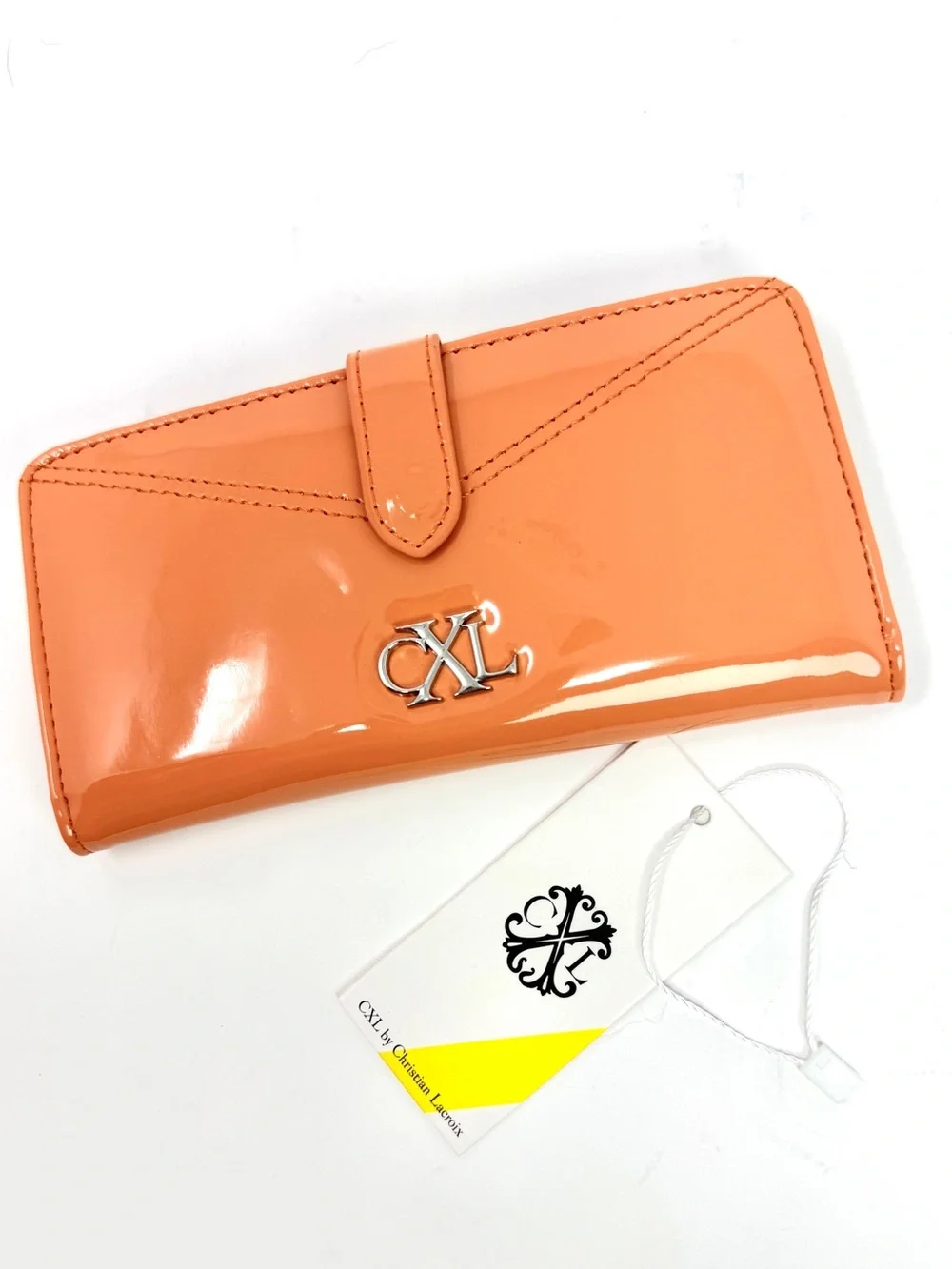 CXL by CHRISTIAN LACROIX Metro Patent Vegan Bi-Fold Skinny Wallet in Tango NWT